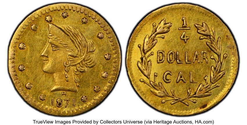 image for: 1871 25C Liberty Round 25 Cents, BG-861, Low R.5, MS61 PCGS. PCGS Population: (8/44).  ...