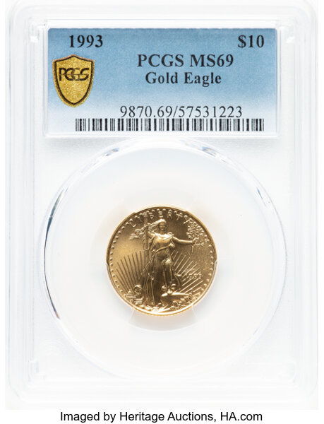 image for: 1993 $10 Quarter-Ounce Gold Eagle MS69 PCGS.  ...
