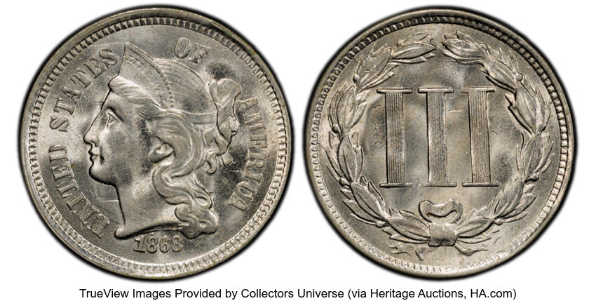 1868 3 Penny Nickel Mint State (MS) Pricing Guide | The Greysheet