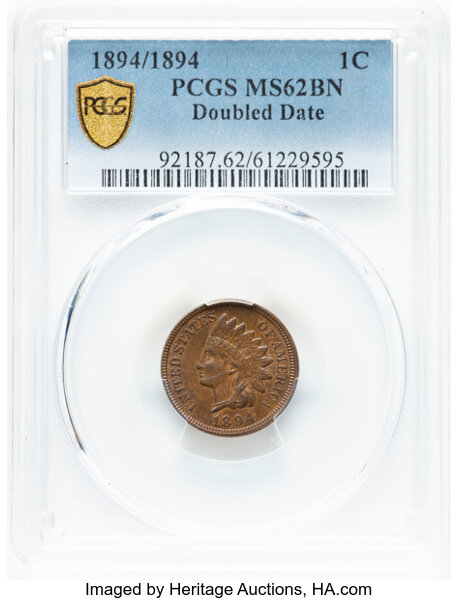 image for: 1894/1894 1C Repunched Date, Snow-1, FS-301, MS62 Brown PCGS....