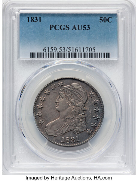 image for: 1831 50C O-104, R.1, AU53 PCGS.  Mintage 5,873,660....