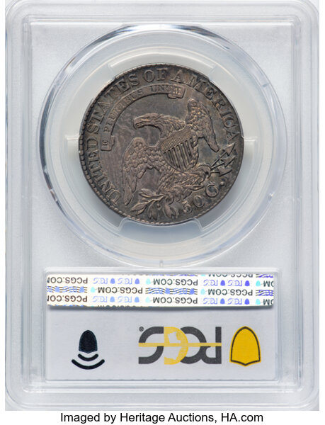 image for: 1828 50C Square Base 2, Small 8s, Large Letters, O-122, R.3, AU50 PCGS....