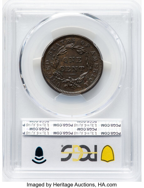 image for: 1838 1C N-1, R.1, MS62 Brown PCGS. Mintage 6,370,200....