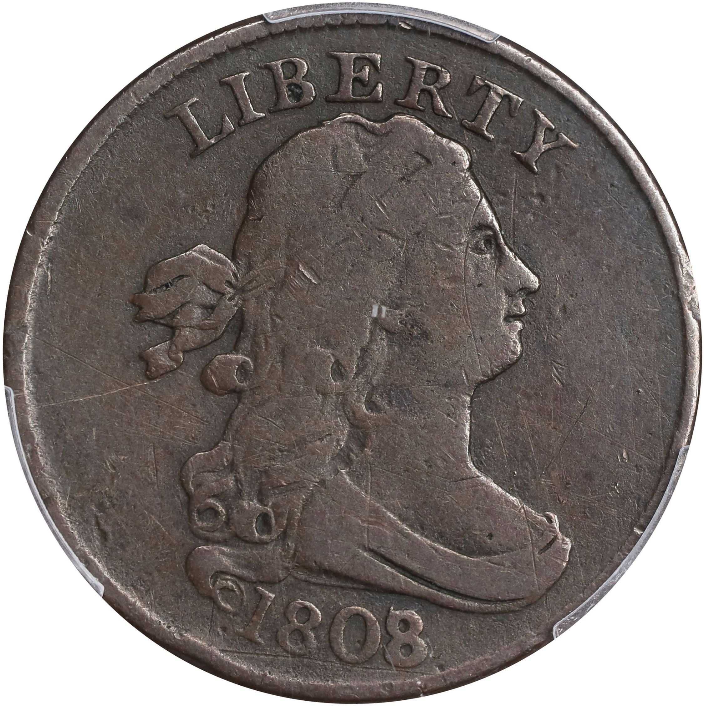 image for: 1808/7 Draped Bust Half Cent. C-2. Rarity-2. Fine-12 (PCGS).
