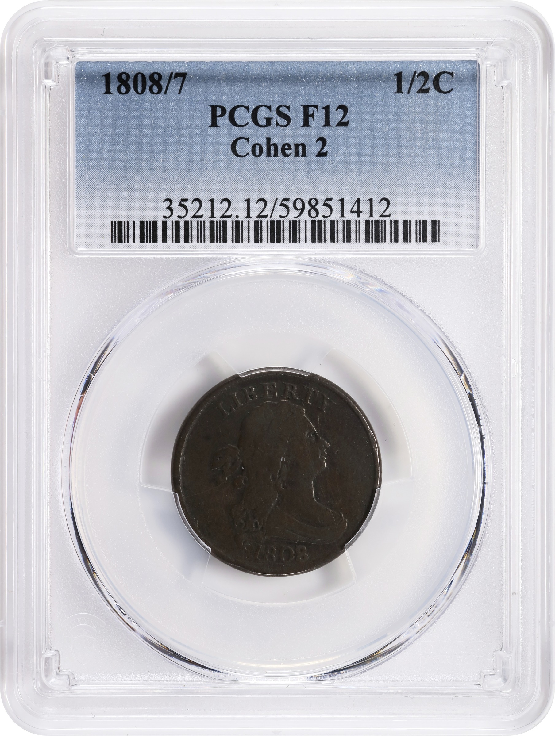 image for: 1808/7 Draped Bust Half Cent. C-2. Rarity-2. Fine-12 (PCGS).