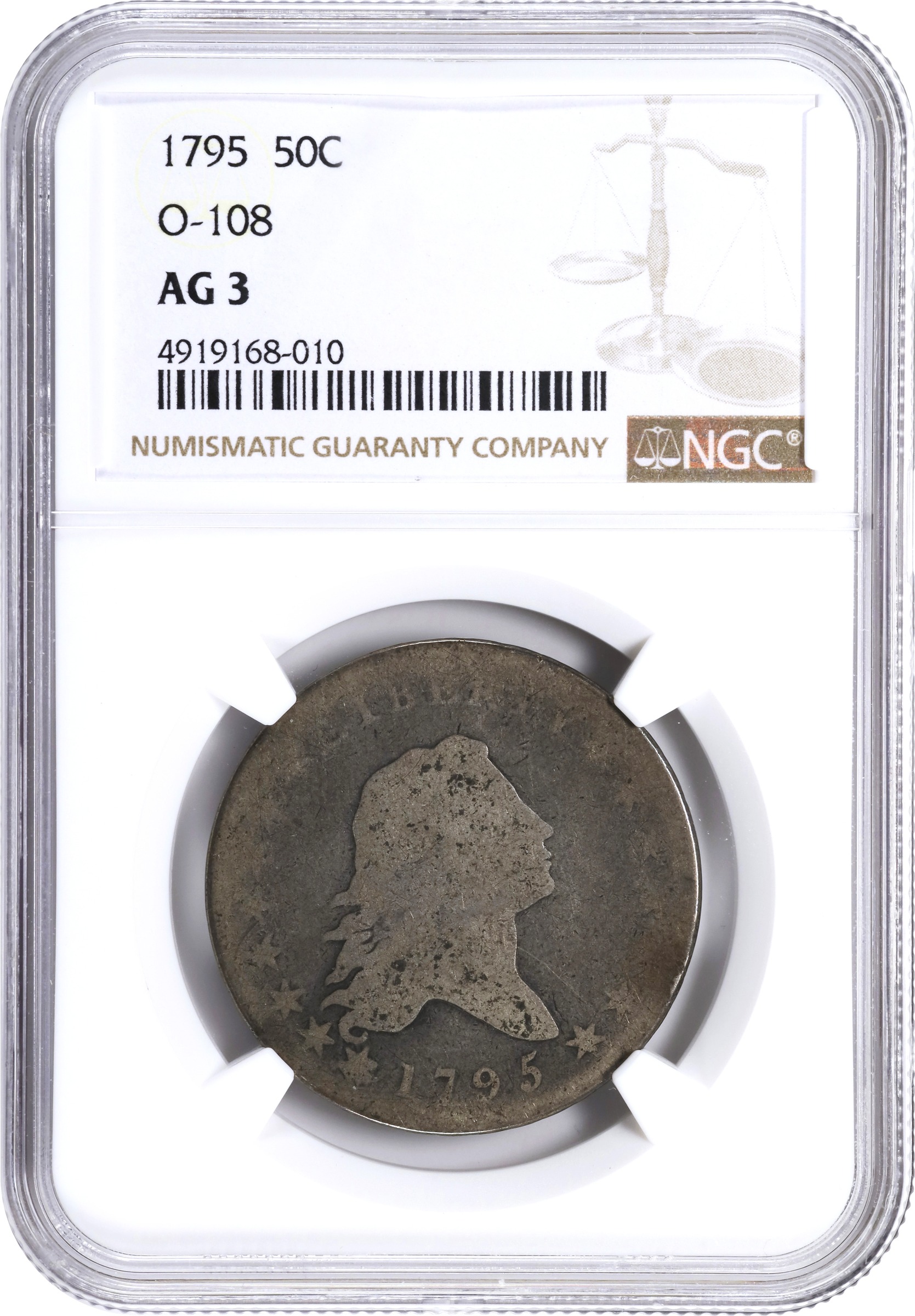 image for: 1795 Flowing Hair Half Dollar. O-108, T-17. Rarity-4+. Two Leaves. AG-3 (NGC).