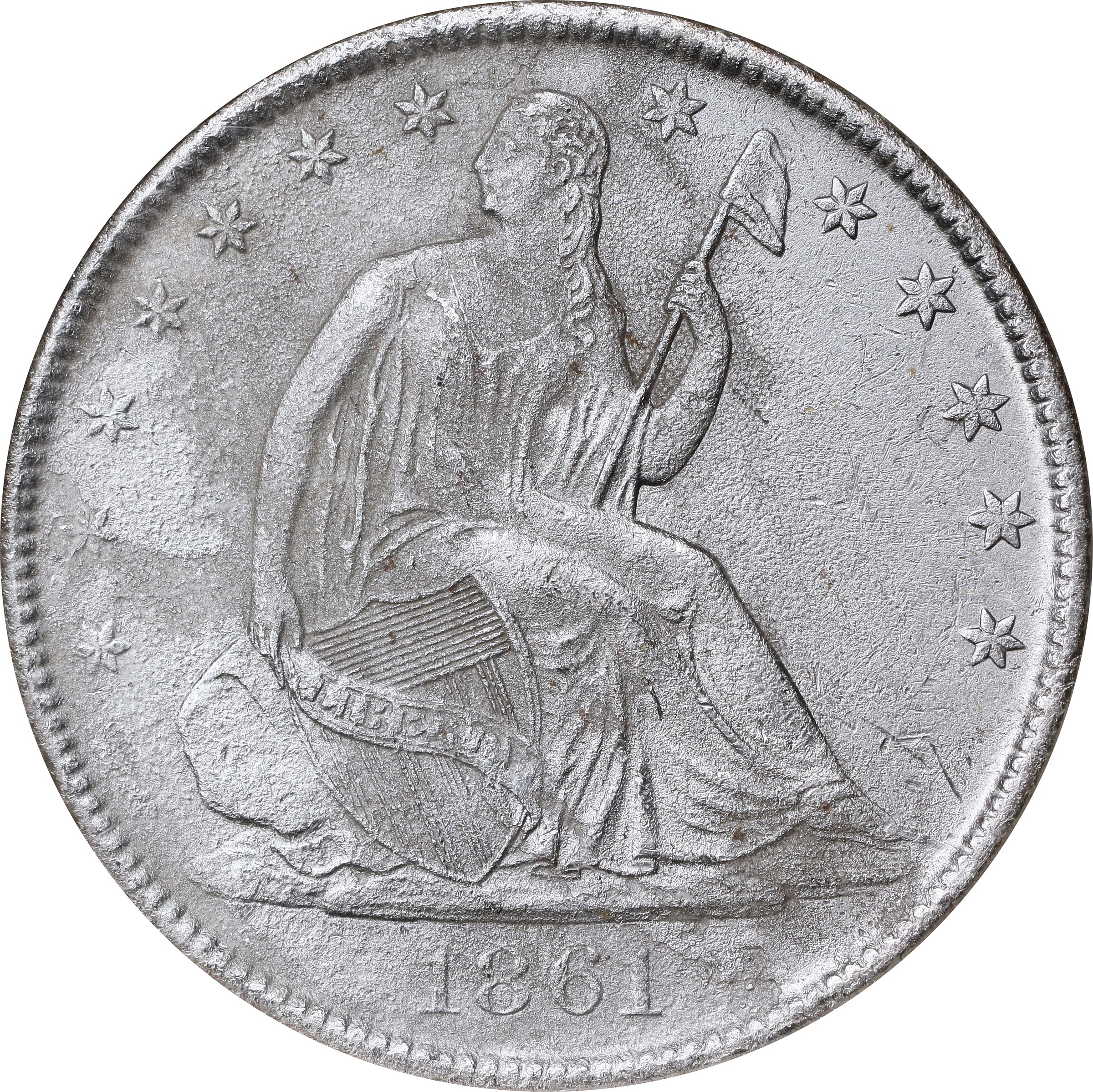 image for: 1861-O Liberty Seated Half Dollar. Confederate States Issue. W-15. Rarity-2. Speared Olive Bud. Shipwreck Effect (NGC).