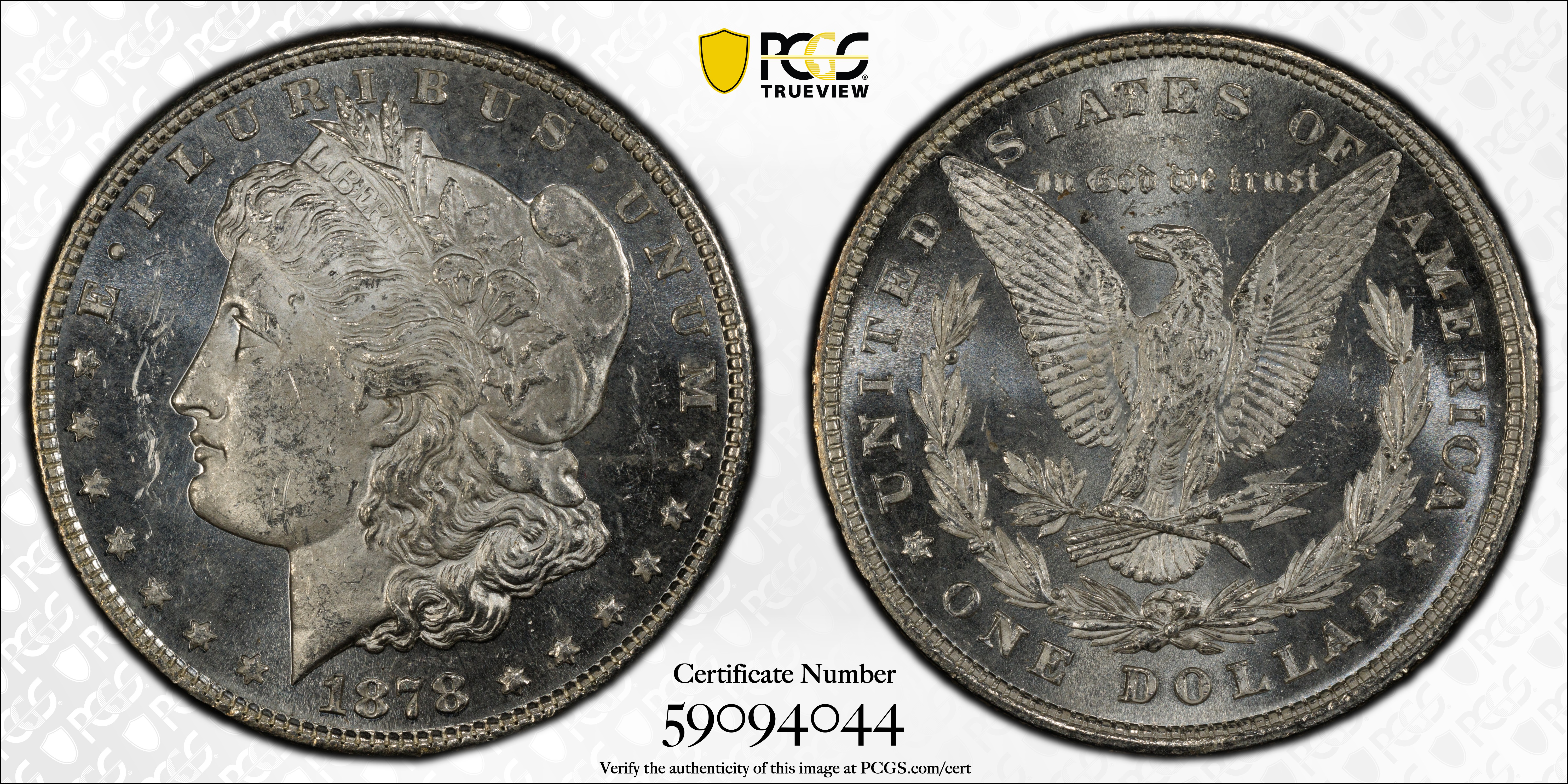 image for: 1878 Morgan Silver Dollar. 8 Tailfeathers. VAM-15. Top 100 Variety. Doubled LIBERTY. MS-63 (PCGS).