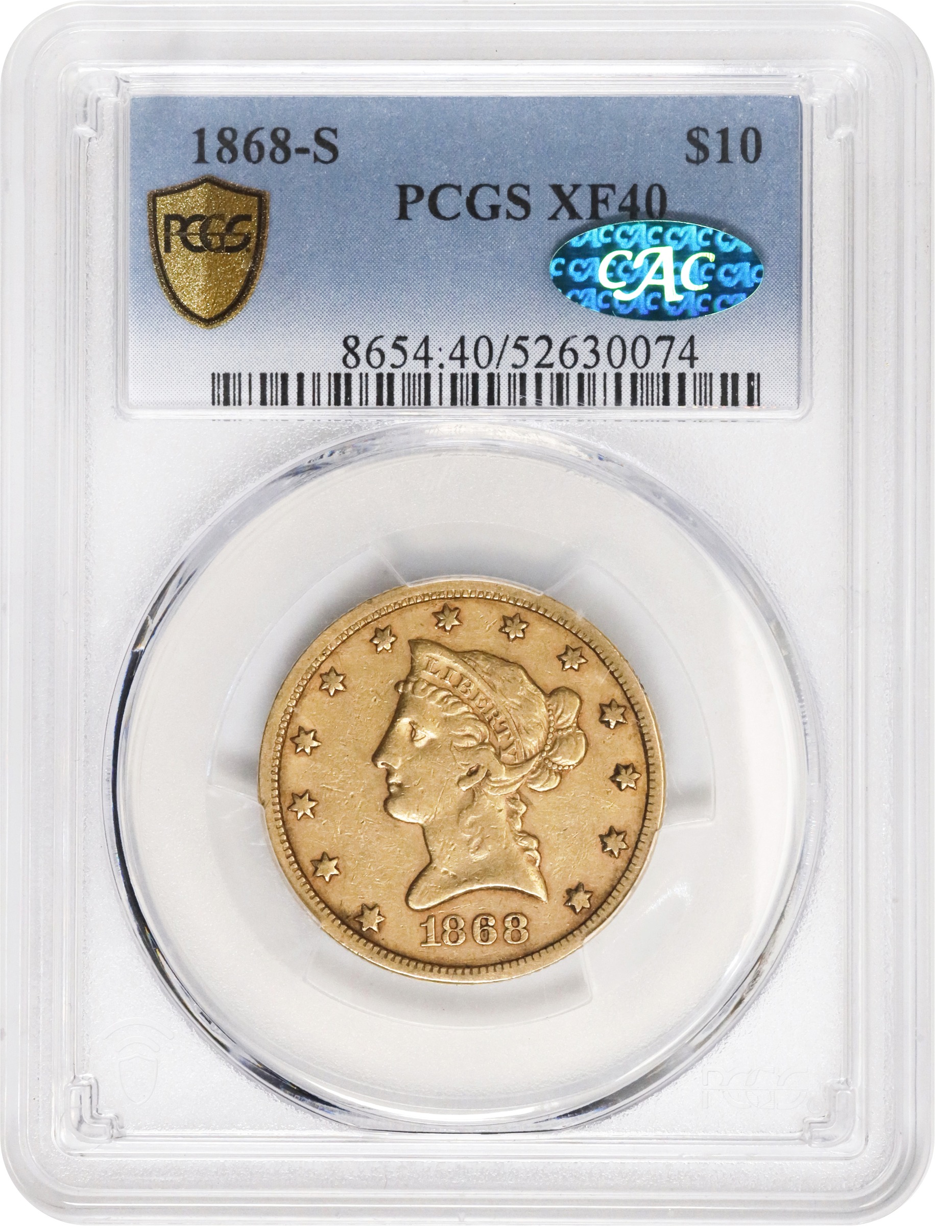 image for: 1868-S Liberty Head Eagle. EF-40 (PCGS). CAC.