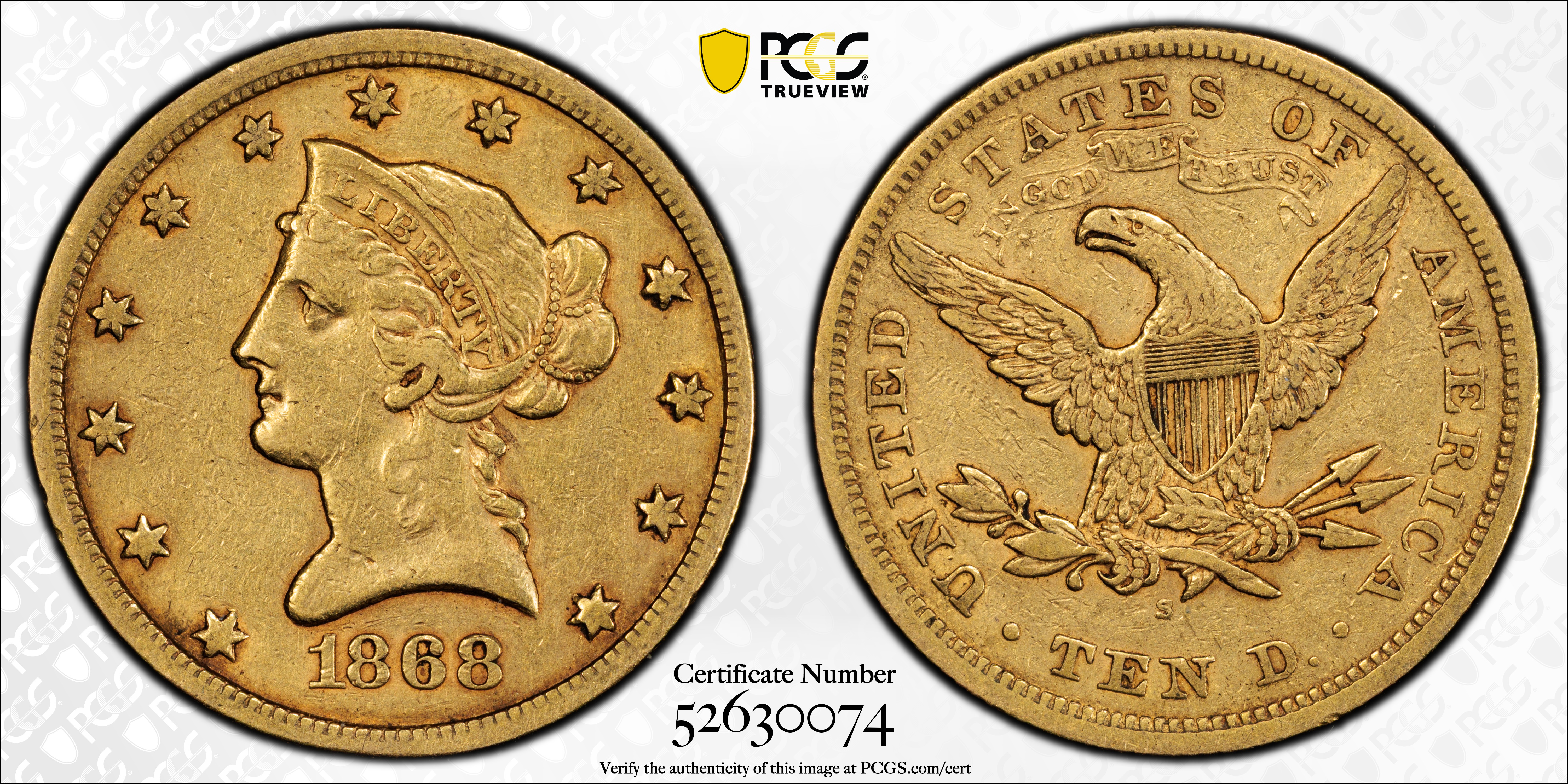 image for: 1868-S Liberty Head Eagle. EF-40 (PCGS). CAC.