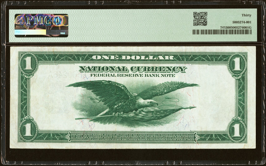 image for: Fr. 743 $1 1918 Federal Reserve Bank Note PMG Very Fine 30....