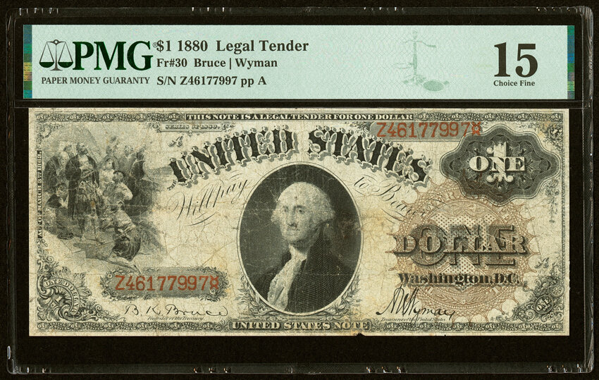 image for: Fr. 30 $1 1880 Legal Tender PMG Choice Fine 15....