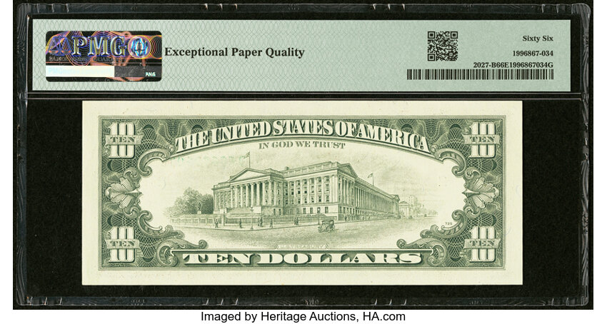 image for: Radar Serial Number 60600606 Fr. 2027-B $10 1985 Federal Reserve Note. PMG Gem Uncirculated 66 EPQ....