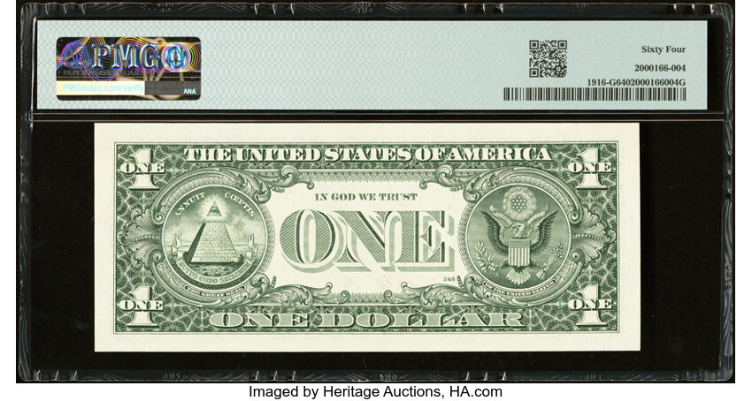 image for: Near Solid Serial Number 66666665 Fr. 1916-G $1 1988A Federal Reserve Note. PMG Choice Uncirculated 64....