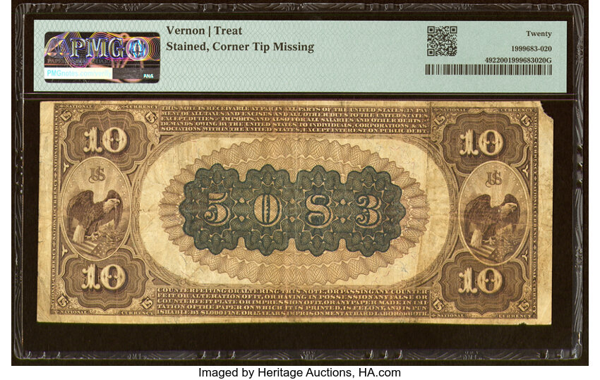 image for: Vinita, OK - $10 1882 Brown Back Fr. 492 The Vinita National Bank Ch. # (W)5083 PMG Very Fine 20....