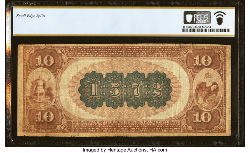 image for: Harrisonburg, VA - $10 1882 Brown Back Fr. 482 The First National Bank Ch. # 1572 PCGS Banknote Very Fine 20....