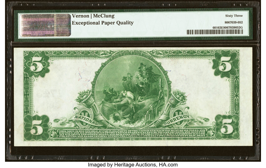 image for: Philadelphia, PA - $5 1902 Plain Back Fr. 601 The National Security Bank Ch. # 1743 PMG Choice Uncirculated 63 EPQ....