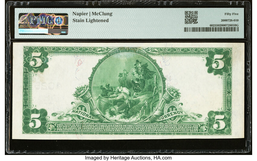 image for: McKeesport, PA - $5 1902 Plain Back Fr. 602 The National Bank of McKeesport Ch. # 4625 PMG About Uncirculated 55....