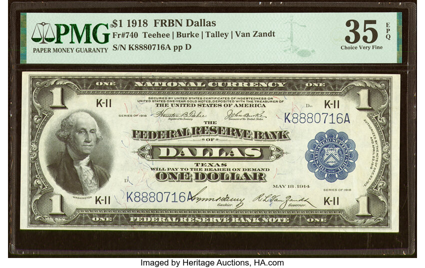 image for: Fr. 740 $1 1918 Federal Reserve Bank Note PMG Choice Very Fine 35 EPQ....