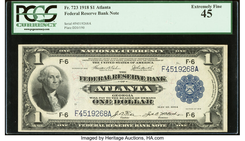 image for: Fr. 723 $1 1918 Federal Reserve Bank Note PCGS Extremely Fine 45....