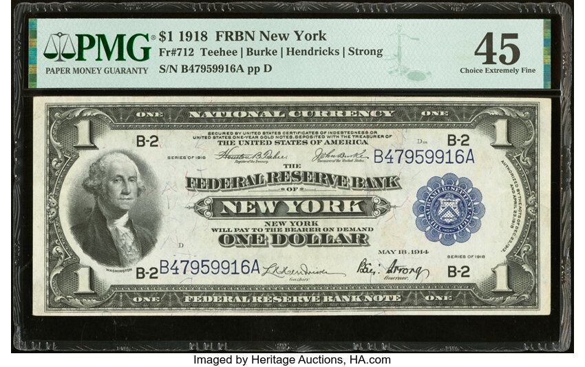 image for: Fr. 712 $1 1918 Federal Reserve Bank Note PMG Choice Extremely Fine 45....