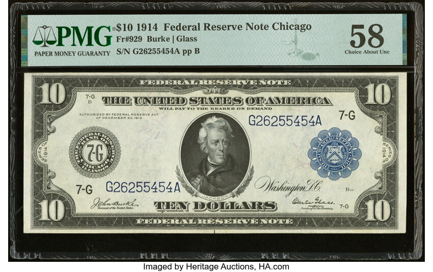 image for: Fr. 929 $10 1914 Federal Reserve Note PMG Choice About Unc 58....