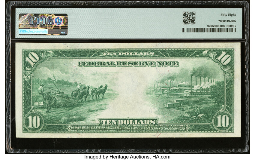 image for: Fr. 929 $10 1914 Federal Reserve Note PMG Choice About Unc 58....