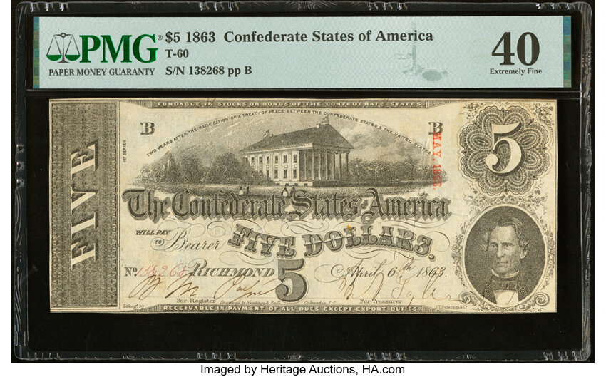 image for: T60 $5 1863 PF-4 Cr. 450 PMG Extremely Fine 40....