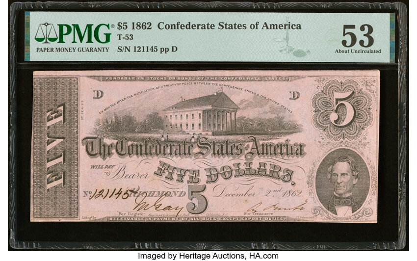 image for: T53 $5 1862 PF-2 Cr. 382 PMG About Uncirculated 53....