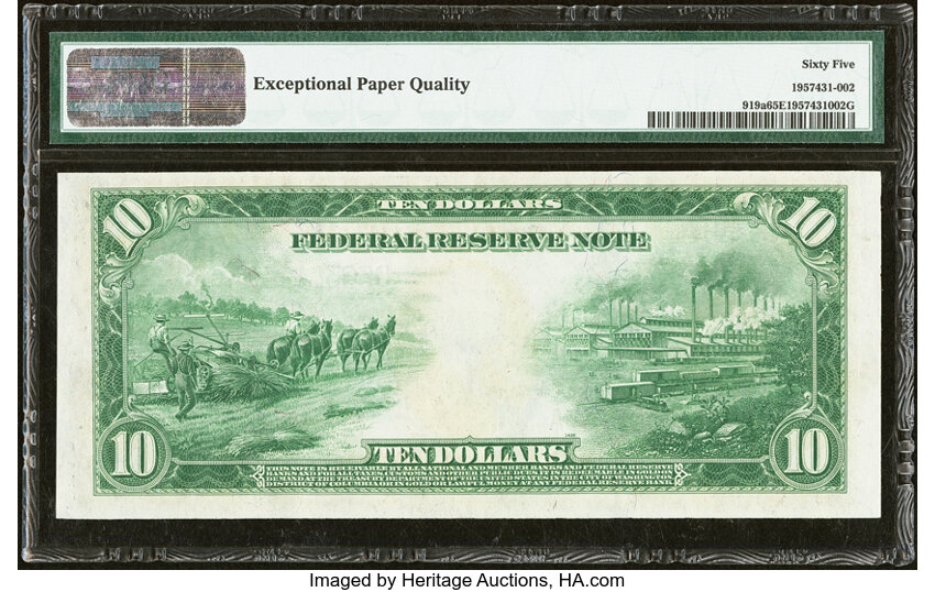 image for: Fr. 919a $10 1914 Federal Reserve Note PMG Gem Uncirculated 65 EPQ....