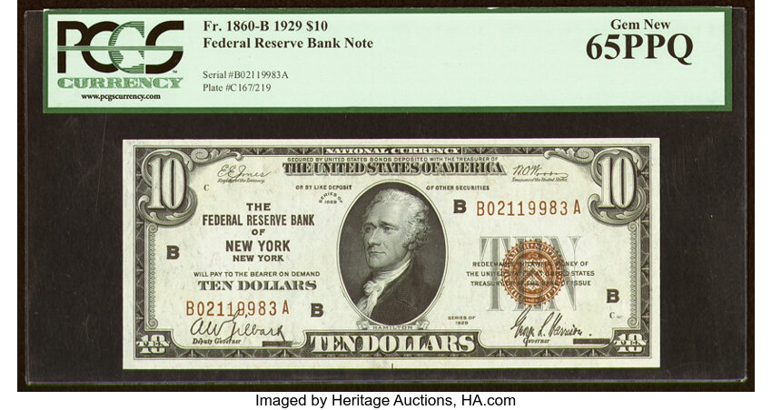 image for: Fr. 1860-B $10 1929 Federal Reserve Bank Note. PCGS Gem New 65PPQ....
