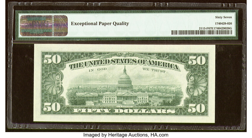 image for: Fr. 2113-F $50 1963A Federal Reserve Note. PMG Superb Gem Unc 67 EPQ....