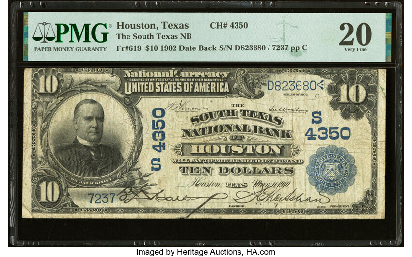 image for: Houston, TX - $10 1902 Date Back Fr. 619 The South Texas National Bank Ch. # (S)4350 PMG Very Fine 20....