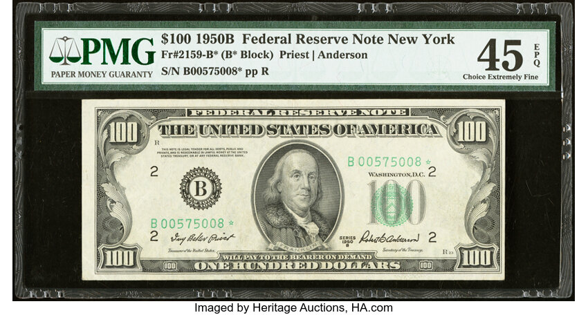 image for: Fr. 2159-B* $100 1950B Federal Reserve Star Note. PMG Choice Extremely Fine 45 EPQ....