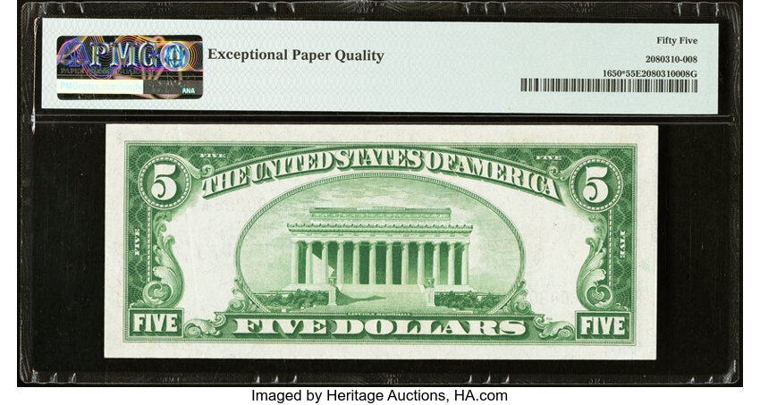 image for: Fr. 1650* $5 1934 Silver Certificate Star Note. PMG About Uncirculated 55 EPQ....