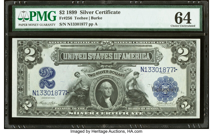 image for: Fr. 256 $2 1899 Silver Certificate PMG Choice Uncirculated 64....