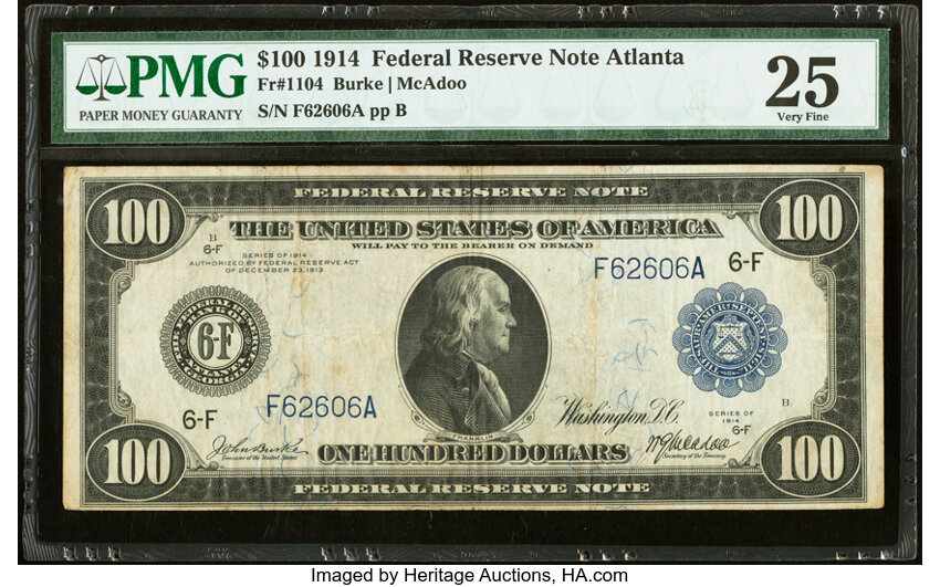image for: Fr. 1104 $100 1914 Federal Reserve Note PMG Very Fine 25....