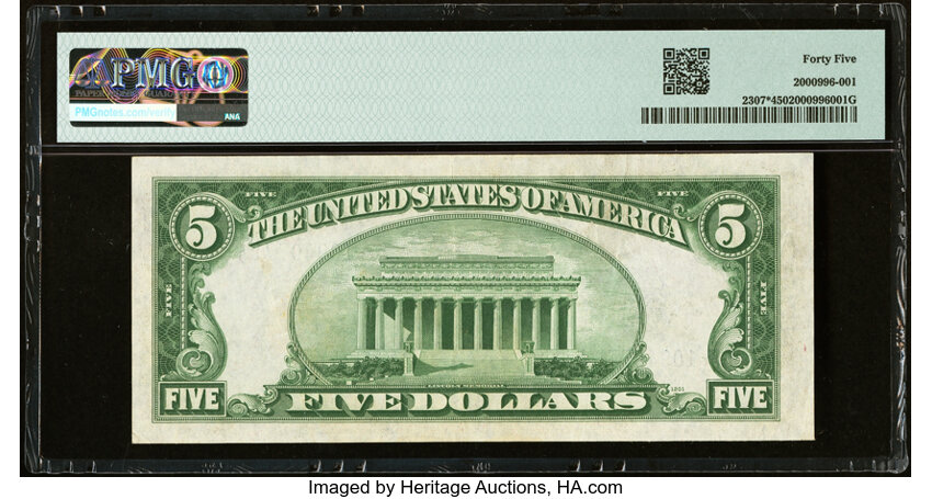 image for: Fr. 2307* $5 1934A North Africa Silver Certificate Star Note. PMG Choice Extremely Fine 45....