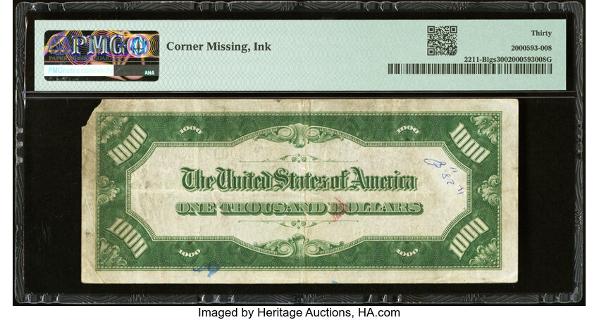 image for: Fr. 2211-B $1,000 1934 Light Green Seal Federal Reserve Note. PMG Very Fine 30....