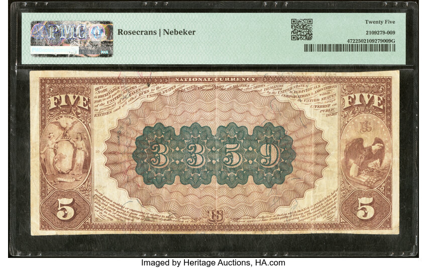 image for: New York, NY - $5 1882 Brown Back Fr. 472 The Southern National Bank Ch. # 3359 PMG Very Fine 25....