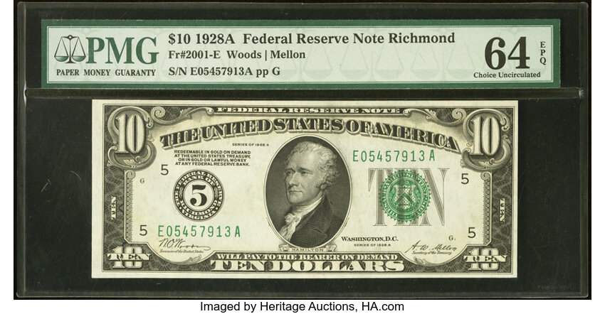 image for: Fr. 2001-E $10 1928A Federal Reserve Note. PMG Choice Uncirculated 64 EPQ....