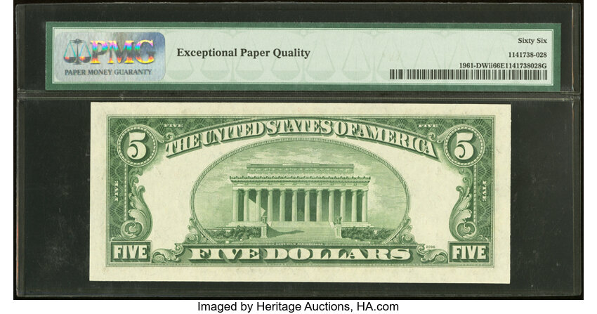 image for: Fr. 1961-D $5 1950 Wide II Federal Reserve Note. PMG Gem Uncirculated 66 EPQ....