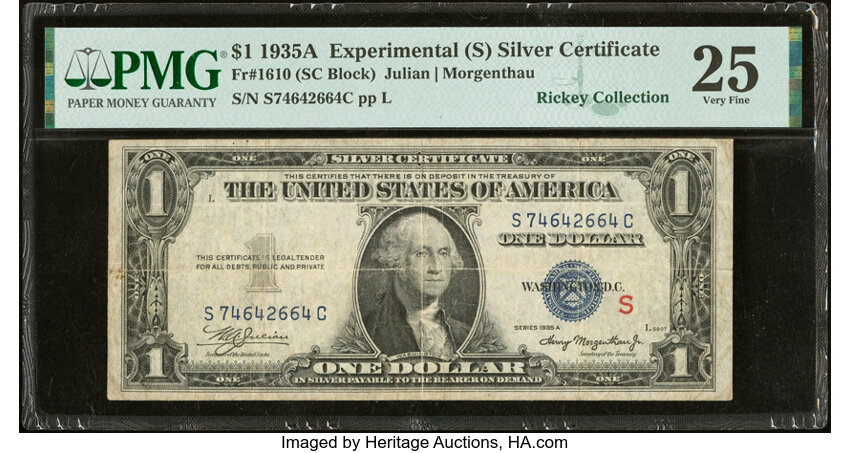 image for: Fr. 1610 $1 1935A S Silver Certificate. PMG Very Fine 25....