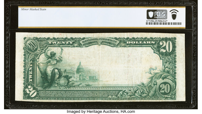 image for: Princeton, IN - $20 1902 Plain Back Fr. 652 The Farmers National Bank Ch. # (M)9463 PCGS Banknote Very Fine 25 Details....