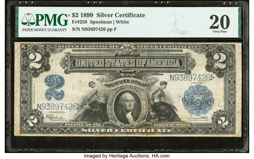 image for: Fr. 258 $2 1899 Silver Certificate PMG Very Fine 20....