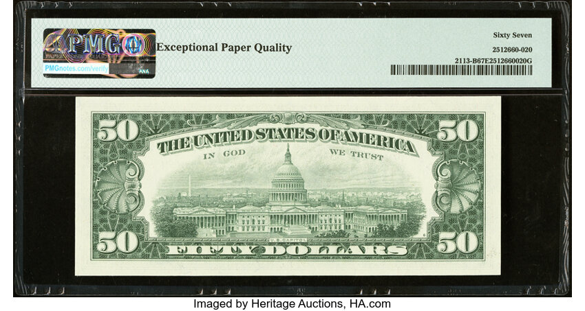 image for: Fr. 2113-B $50 1963A Federal Reserve Note. PMG Superb Gem Unc 67 EPQ....