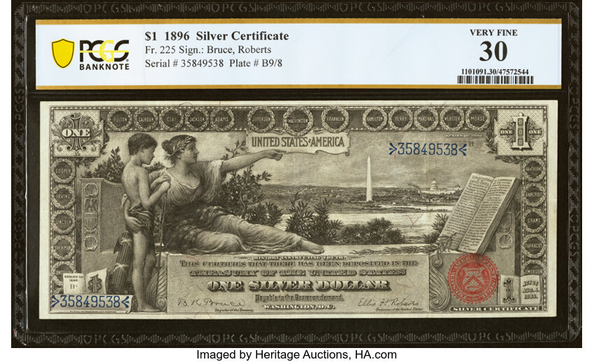 image for: Fr. 225 $1 1896 Silver Certificate PCGS Banknote Very Fine 30....