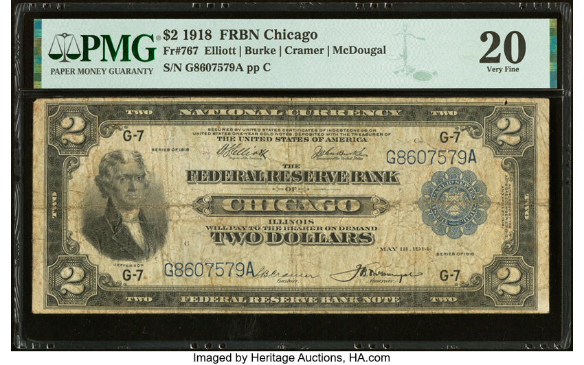 image for: Fr. 767 $2 1918 Federal Reserve Bank Note PMG Very Fine 20....