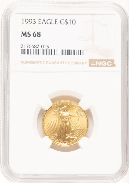 image for: 1993 $10 Quarter-Ounce Gold Eagle MS68 NGC. NGC Census: (52/3791).  ...