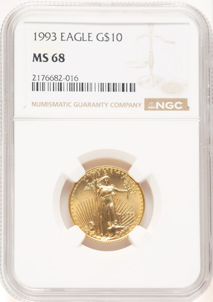 image for: 1993 $10 Quarter-Ounce Gold Eagle MS68 NGC. NGC Census: (52/3791).  ...